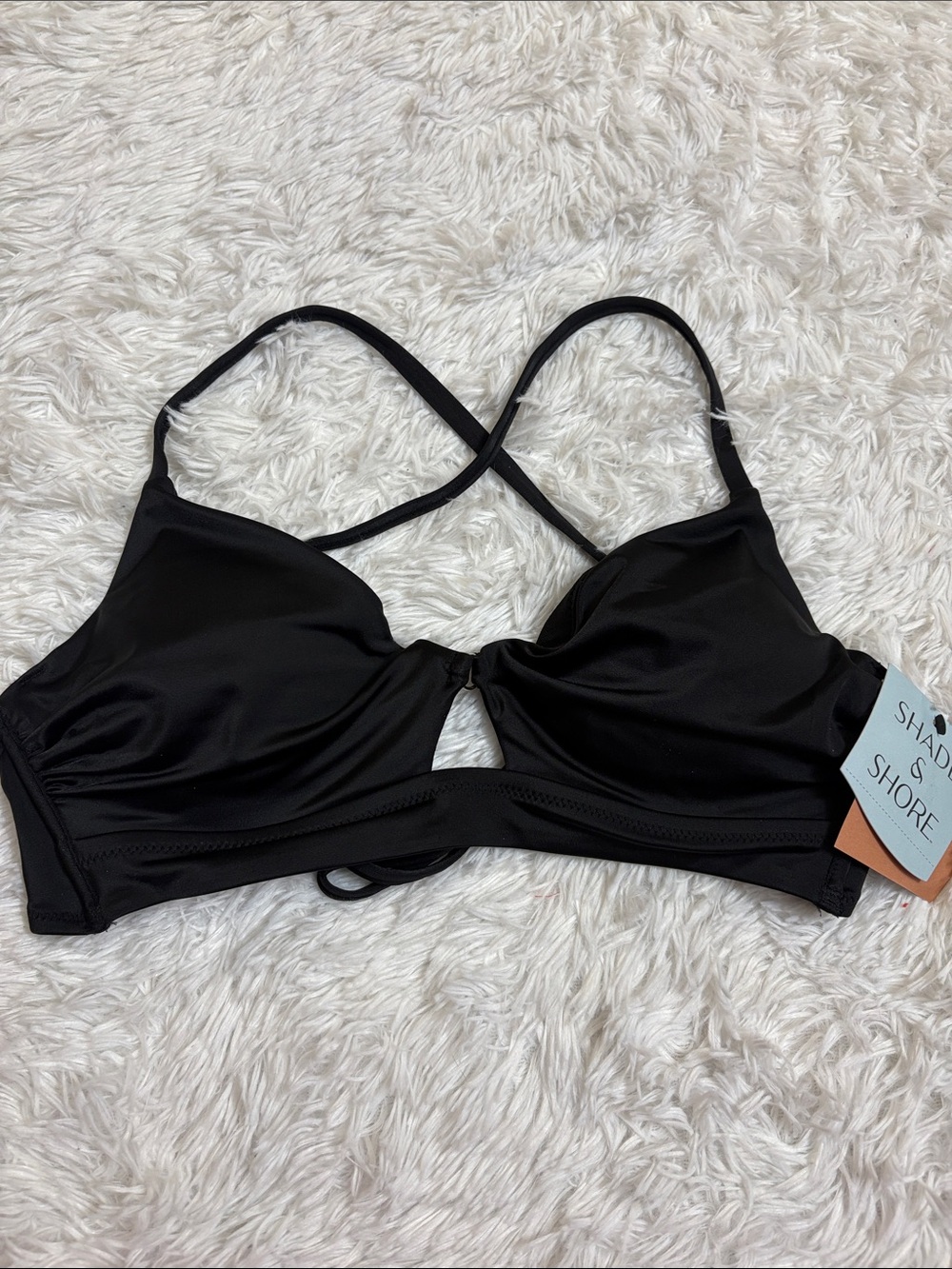 NWT Shade & Shore Black Keyhole Front Underwire Swim Bikini Top Size 36B